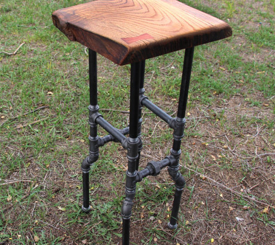 Live Edge Industrial Stool, Home Built Workshop